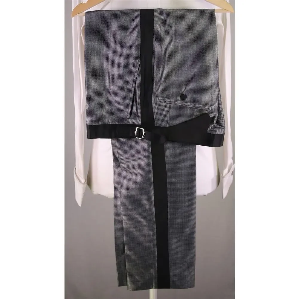 Sidohr Silver Check Silk Double Breasted Formal Masquerade Suit Handmade 44XL